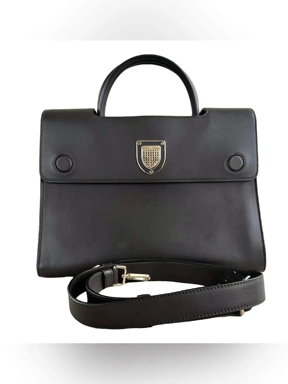 Dior Diorever Dark Brown Leather Top-Handle Crossbody Bag Silver-Tone Hardware